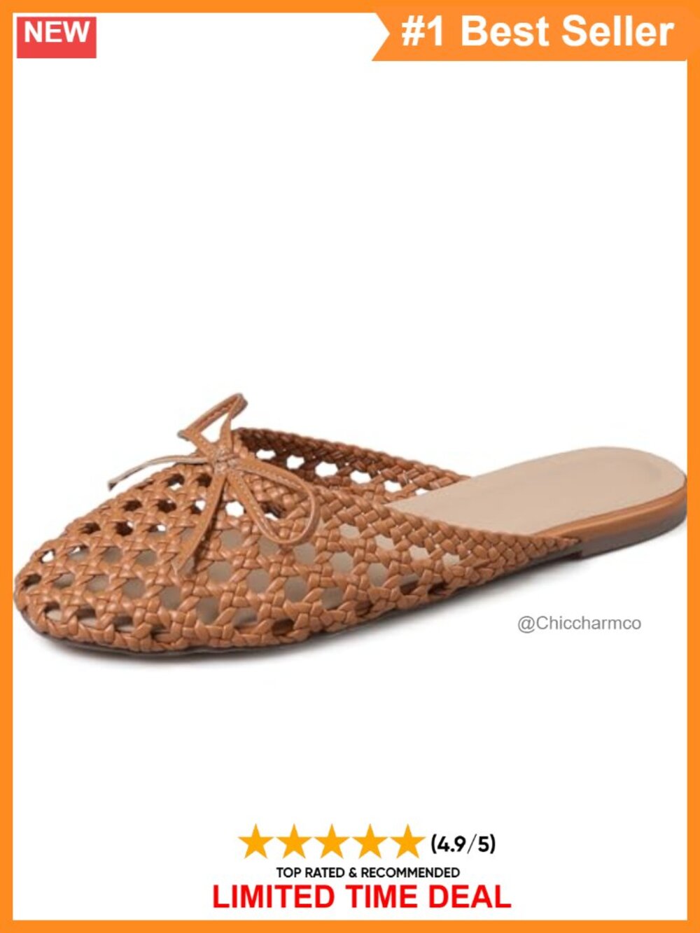 Woven Mesh Round Toe Slip-On Mule Flats Bow Detail Women